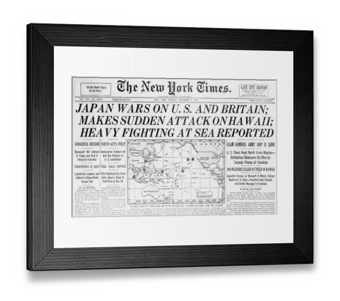 Framed Print : New York Times on Japan Declaring War on United States and Britain Framed Print : New York Times on Japan Declaring War on United States and Britain