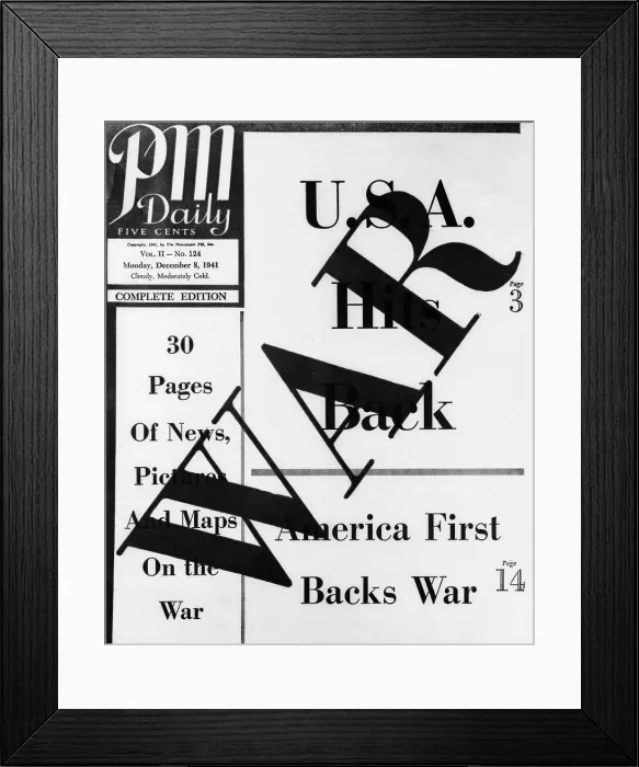 Framed Print : PM Daily on United States Backing War Against Japanese Framed Print : PM Daily on United States Backing War Against Japanese