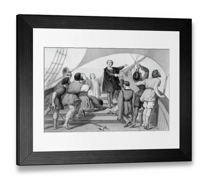 Framed Print : Lithograph Of Columbus & Crew Sighting L Framed Print : Lithograph Of Columbus & Crew Sighting L