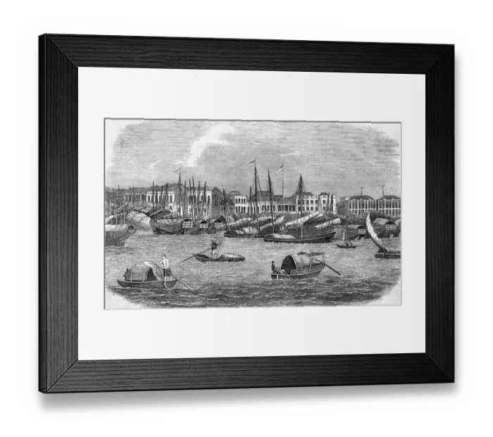 Framed Print : British Factory On Water In China Framed Print : British Factory On Water In China