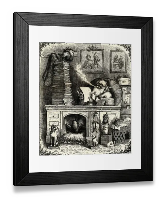 Framed Print : Woodcut; Santa Claus On Christmas Night Framed Print : Woodcut; Santa Claus On Christmas Night