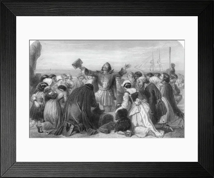 Framed Print : Pilgrims In Prayer Before Embarkation Framed Print : Pilgrims In Prayer Before Embarkation