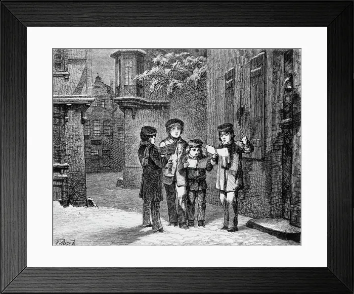 Framed Print : Engraving of Carol Singers in Winter by E. Rosch
