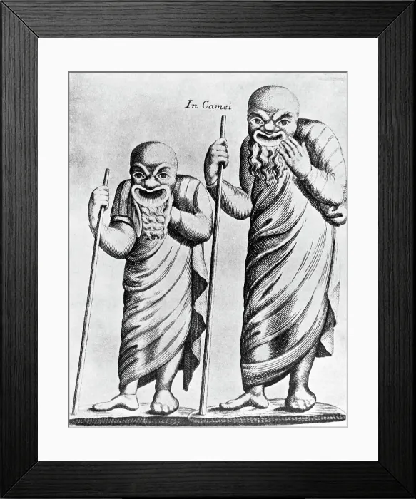 Framed Print : In Camei Engraving of Greek Actors Wearing Masks Framed Print : In Camei Engraving of Greek Actors Wearing Masks