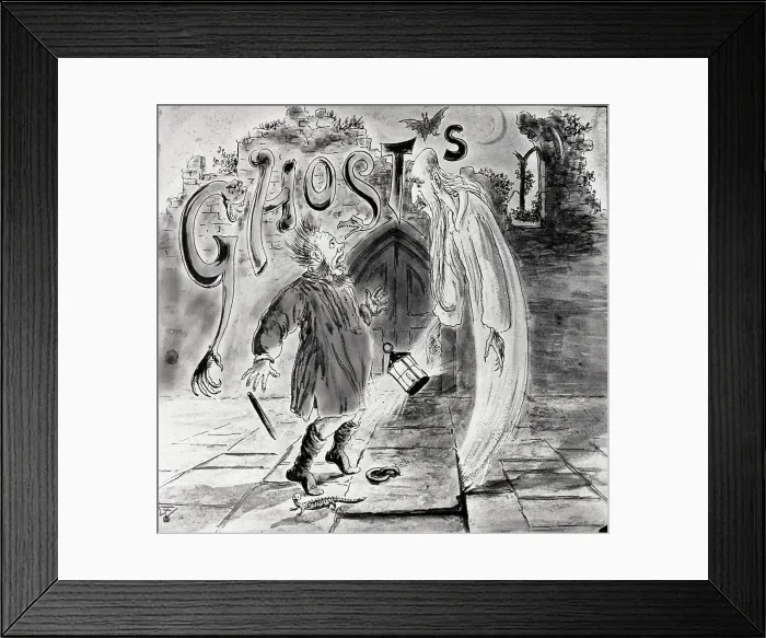 Framed Print : Wash Drawing of Ghost Scaring Watchman Framed Print : Wash Drawing of Ghost Scaring Watchman