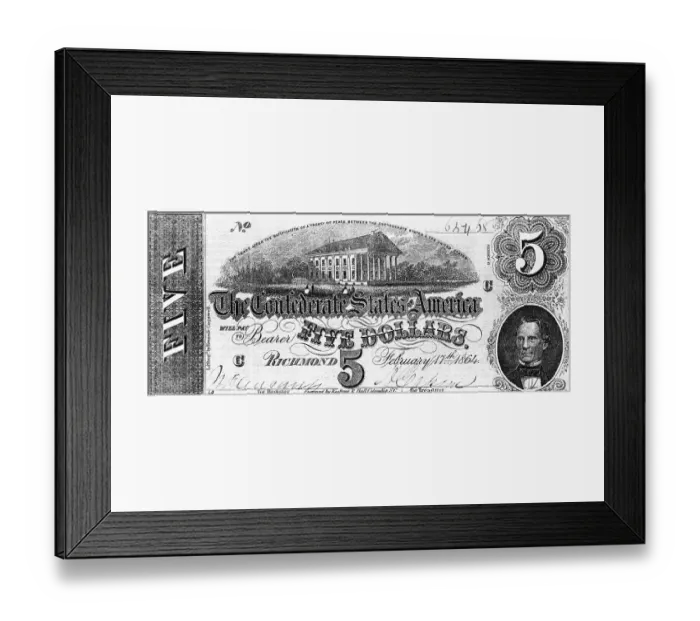 Framed Print : Confederate Five Dollar Bill Framed Print : Confederate Five Dollar Bill