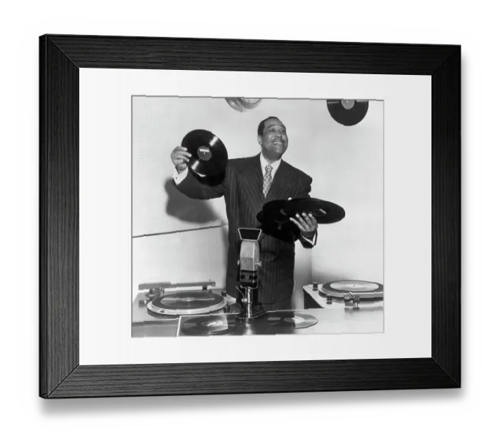 Framed Print : Duke Ellington in Radio Station with Records Framed Print : Duke Ellington in Radio Station with Records
