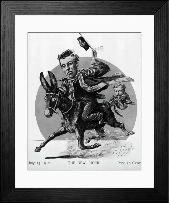 Framed Print : Cartoon Of Woodrow Wilson On Donkey Framed Print : Cartoon Of Woodrow Wilson On Donkey