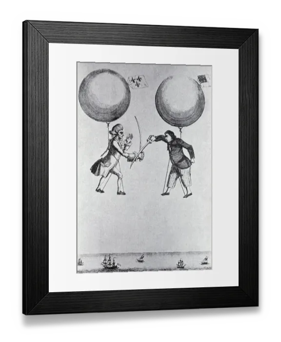 Framed Print : 18th-Century Engraving of a Duel in the Air Framed Print : 18th-Century Engraving of a Duel in the Air