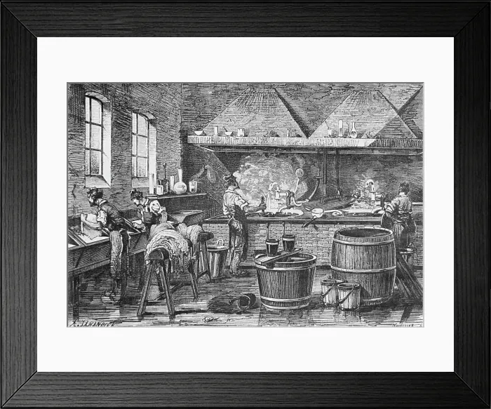 Framed Print : Engraving of Men Dyeing Leather Hides in Morocco by A. Jahandier Framed Print : Engraving of Men Dyeing Leather Hides in Morocco by A. Jahandier