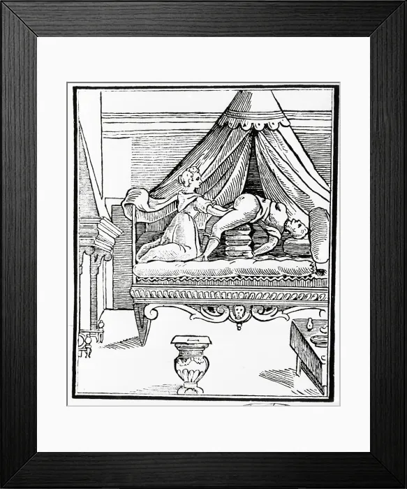 Framed Print : Woodcut of a Midwife Assisting a Childbirth Framed Print : Woodcut of a Midwife Assisting a Childbirth