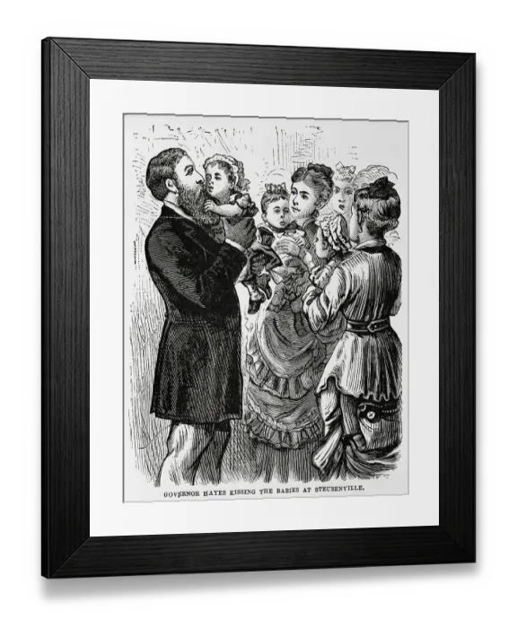 Framed Print : Governor Hayes Kissing Babies Framed Print : Governor Hayes Kissing Babies