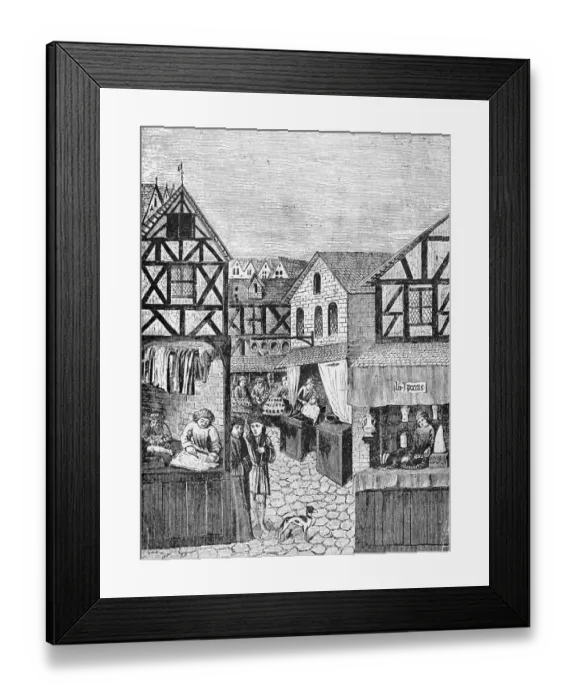 Framed Print : Shops In A French Town During 15Th Cent Framed Print : Shops In A French Town During 15Th Cent