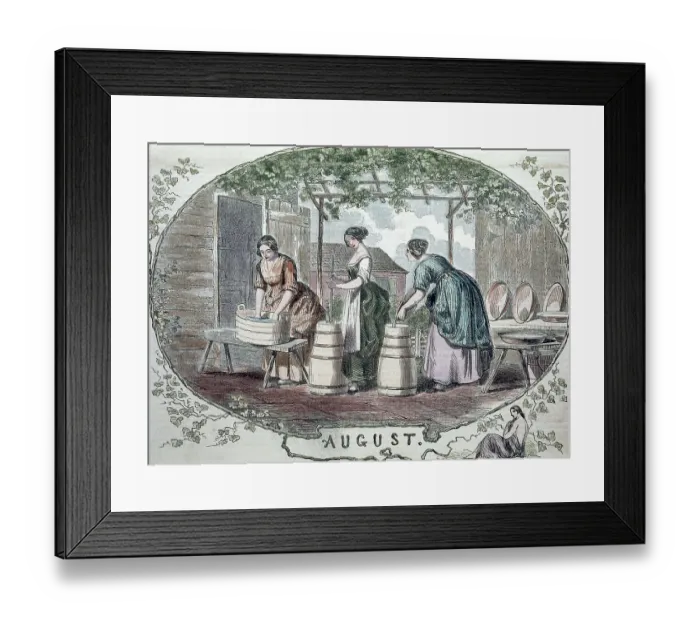 Framed Print : Color Engraving of Churning Butter On The Porch Framed Print : Color Engraving of Churning Butter On The Porch