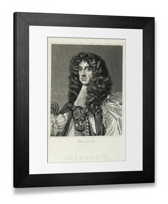 Framed Print : Engraved Portrait Of Charles II, King of England Framed Print : Engraved Portrait Of Charles II, King of England