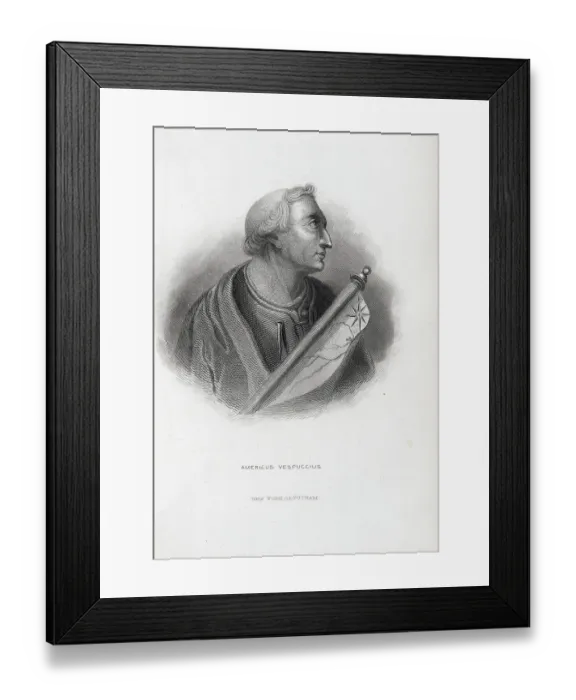 Framed Print : Profile Portrait of Amerigo Vespucci Holding a Map Framed Print : Profile Portrait of Amerigo Vespucci Holding a Map