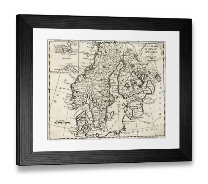 Framed Print : Map of Denmark, Norway, Sweden and Finland Framed Print : Map of Denmark, Norway, Sweden and Finland