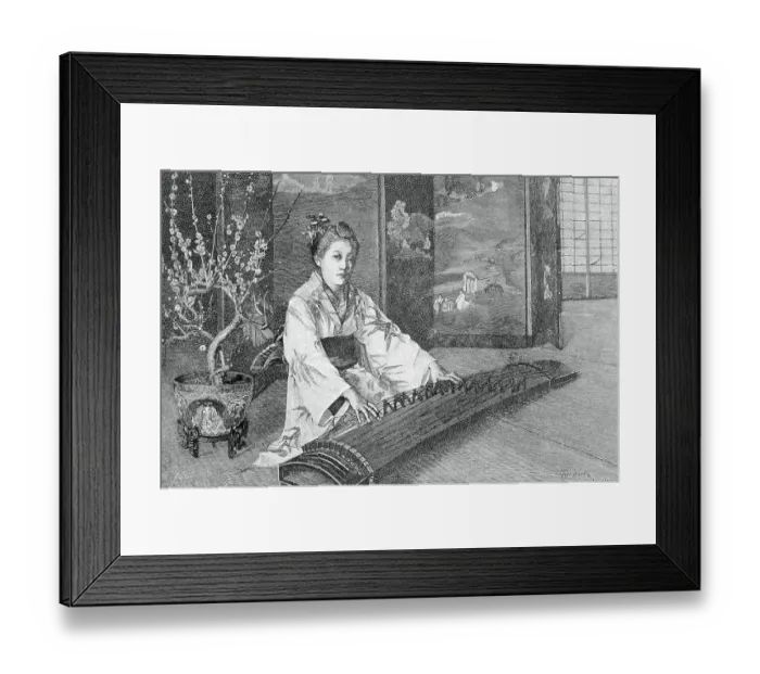 Framed Print : Engraving of Koto Player Framed Print : Engraving of Koto Player
