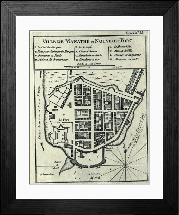 Framed Print : Map Of Manhattan With A Legend In French Framed Print : Map Of Manhattan With A Legend In French