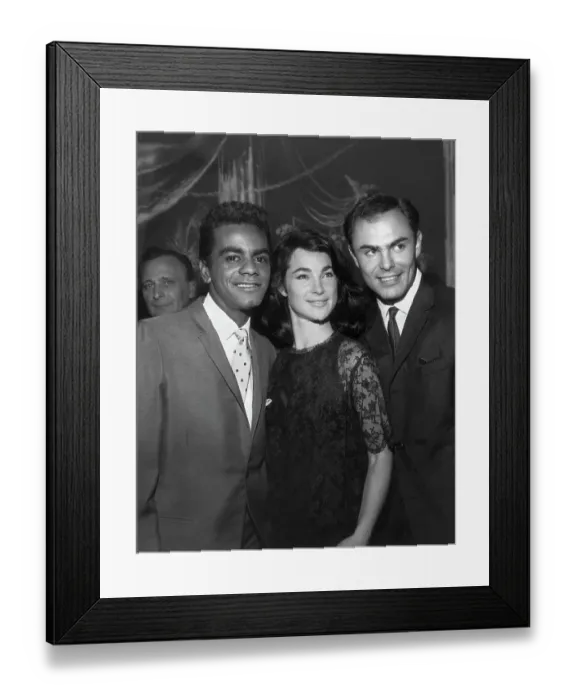 Framed Print : Johnny Mathis with Shirley Ann Field and John Saxon