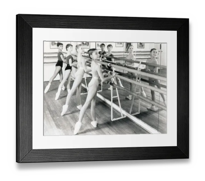 Framed Print : Girls Practicing with Balance Bar Framed Print : Girls Practicing with Balance Bar