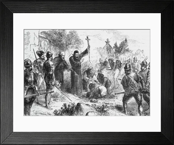 Framed Print : Jesuit Missionaries Forcing Indians to Convert Framed Print : Jesuit Missionaries Forcing Indians to Convert