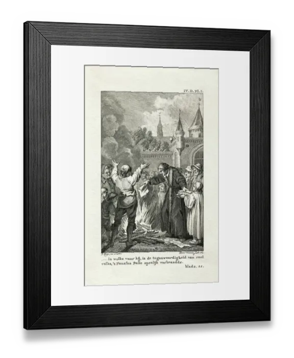 Framed Print : Martin Luther Burning Papers / Illust Framed Print : Martin Luther Burning Papers / Illust