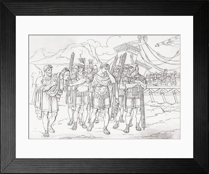 Framed Print : Julius Caesar Aghast at Soldier Holding Pompey's Head Framed Print : Julius Caesar Aghast at Soldier Holding Pompey's Head