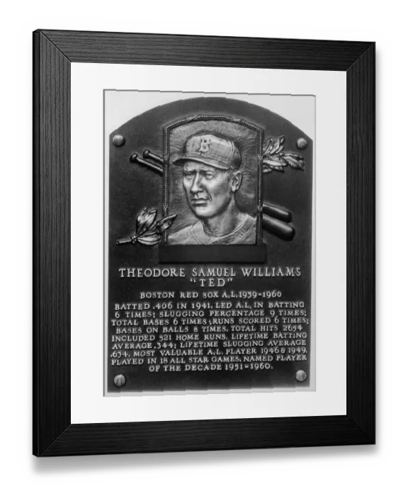 Framed Print : Hall of Fame Plaque for Baseball Player Ted Williams Framed Print : Hall of Fame Plaque for Baseball Player Ted Williams