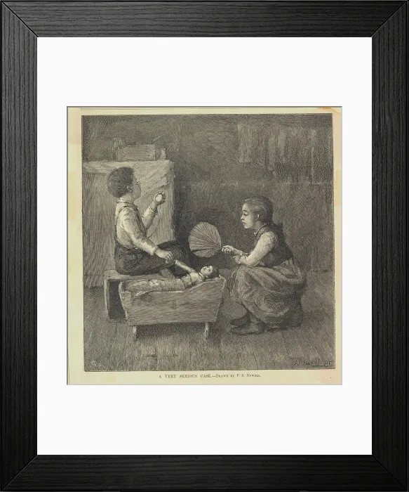Framed Print : Youngsters Playing with a Baby in Crib Framed Print : Youngsters Playing with a Baby in Crib