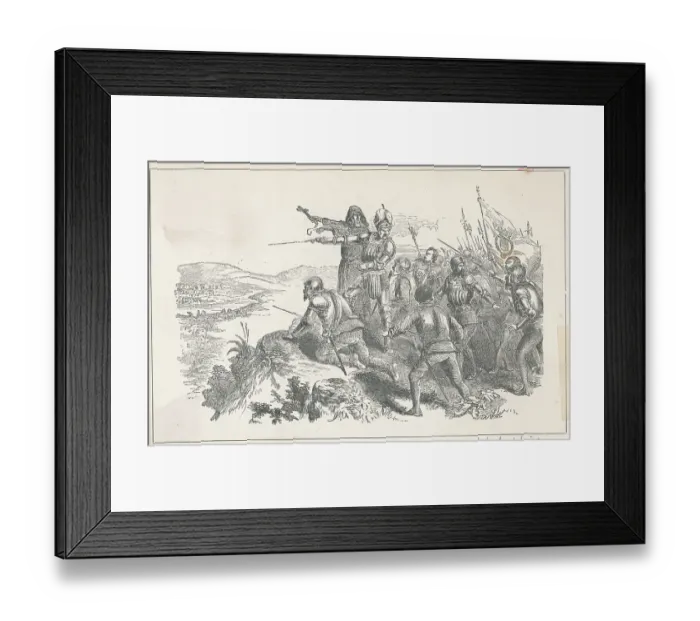 Framed Print : Drawing of Cortez and Men near Mexico Framed Print : Drawing of Cortez and Men near Mexico