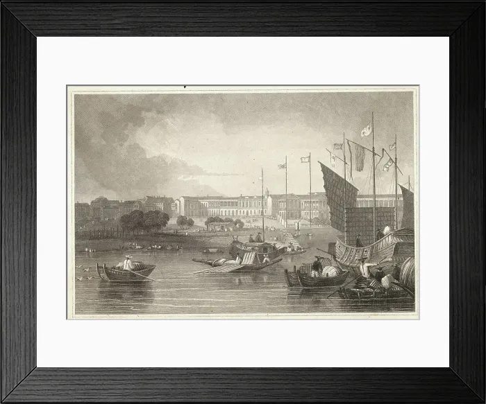Framed Print : Engraving of View of Canton in China Framed Print : Engraving of View of Canton in China