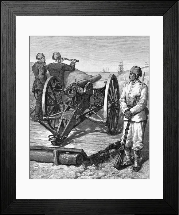 Framed Print : British Soldiers by Canon Eyeing Ships Offshore Framed Print : British Soldiers by Canon Eyeing Ships Offshore