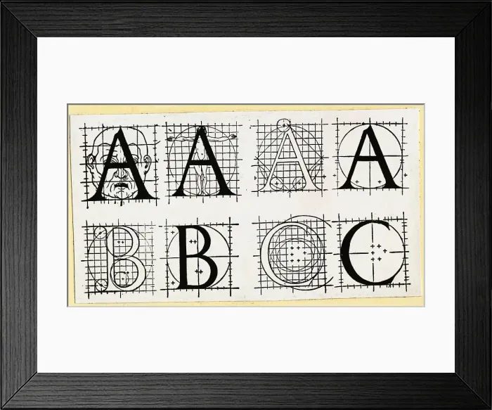 Framed Print : Letter Forms: A's B's, and C's with Mechanical Drawings Framed Print : Letter Forms: A's B's, and C's with Mechanical Drawings