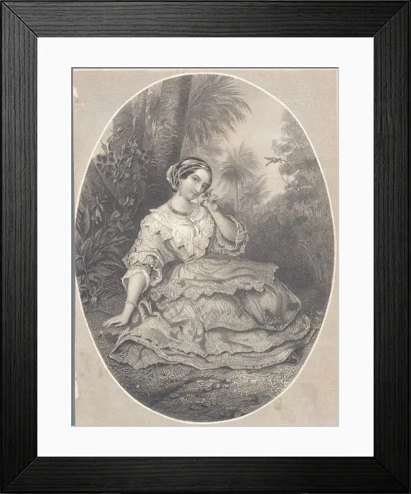 Framed Print : Sketch of Young Woman Outdoors Holding Flowers Framed Print : Sketch of Young Woman Outdoors Holding Flowers