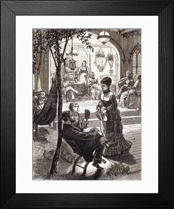 Framed Print : Exterior View of Family on Porch and in Yard Framed Print : Exterior View of Family on Porch and in Yard