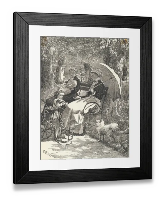 Framed Print : Nannies with Mother and Children in Park Framed Print : Nannies with Mother and Children in Park