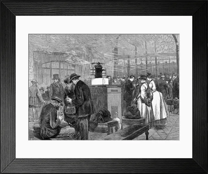 Framed Print : Woodcut of Travelers Being Disinfected Framed Print : Woodcut of Travelers Being Disinfected