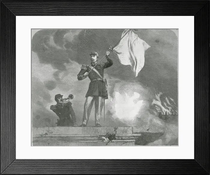 Framed Print : Soldier Waving Flag with Another Playing Bugle Framed Print : Soldier Waving Flag with Another Playing Bugle