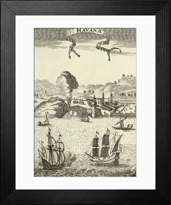 Framed Print : Drawing Showing Ships at Port of Early Havana Framed Print : Drawing Showing Ships at Port of Early Havana