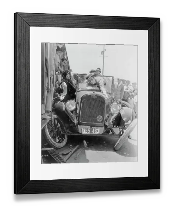 Framed Print : Harold Lloyd In Auto Accident In Movie Framed Print : Harold Lloyd In Auto Accident In Movie