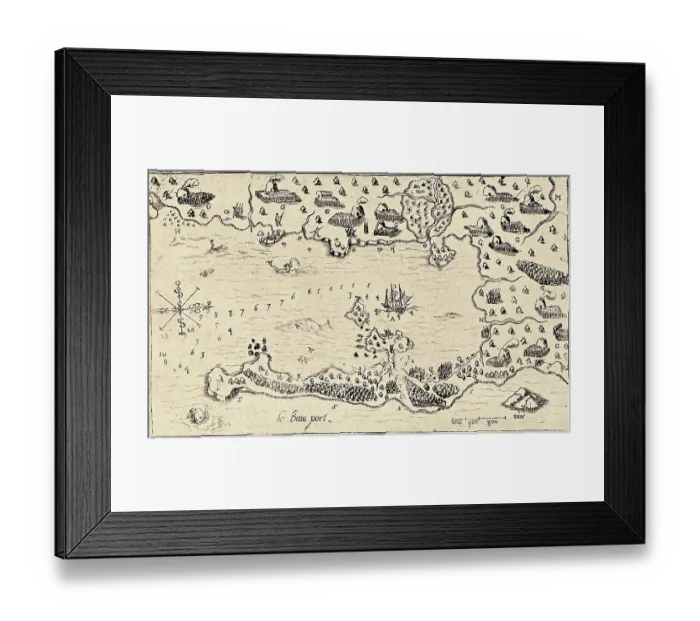 Framed Print : Map Drawn by Samuel de Champlain Framed Print : Map Drawn by Samuel de Champlain