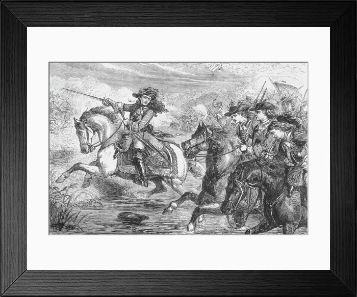 Framed Print : Drawing of William III on Horseback and in Battle at Boyne River Framed Print : Drawing of William III on Horseback and in Battle at Boyne River