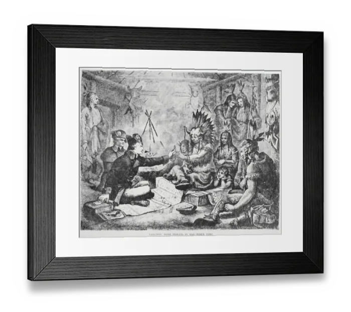 Framed Print : Settlers and Native Americans Trading Goods Framed Print : Settlers and Native Americans Trading Goods