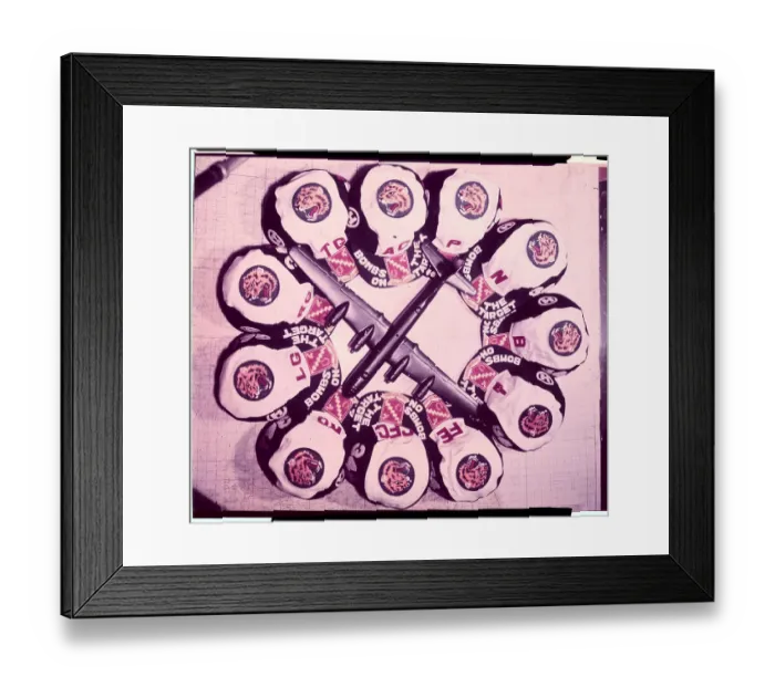 Framed Print : Circular Arrangement of Military Caps and Airplane Framed Print : Circular Arrangement of Military Caps and Airplane