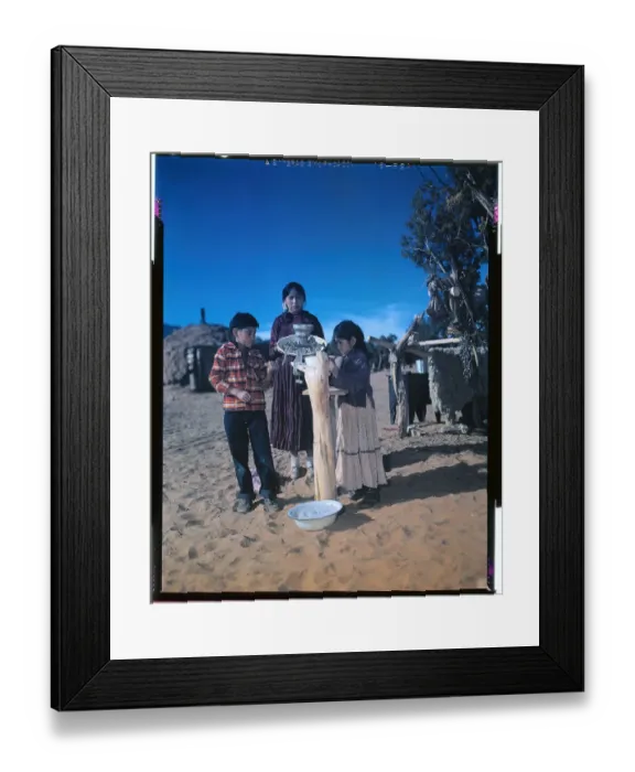 Framed Print : Navajo Children Grinding Corn Framed Print : Navajo Children Grinding Corn