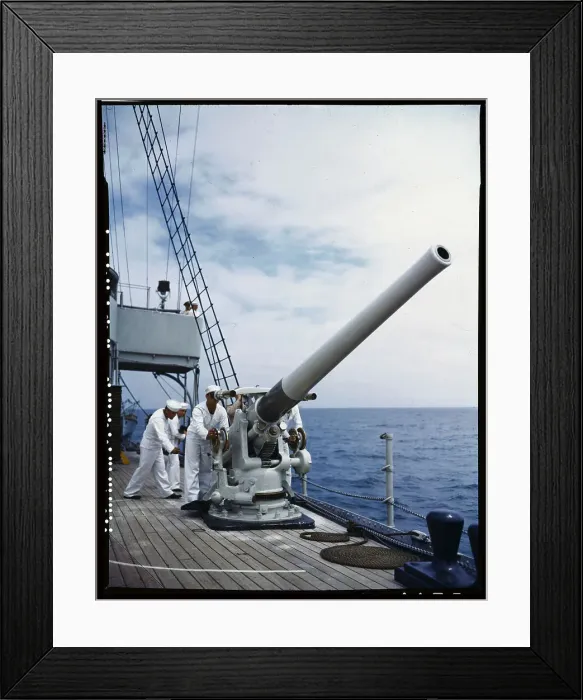 Framed Print : Navy Men Training with Gun on Ship Framed Print : Navy Men Training with Gun on Ship