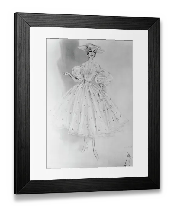Framed Print : Sketch of Grace Kelly Wearing Taffeta Dress