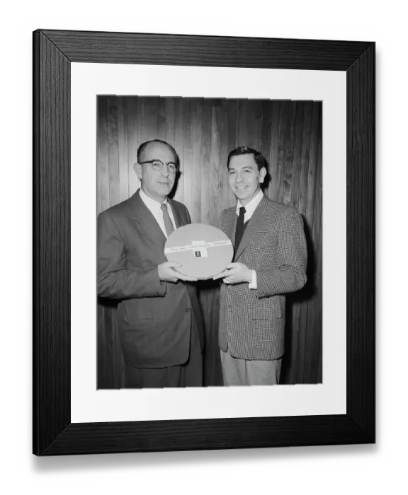 Framed Print : Jack Webb and LA Police Chief Holding Copy of Dragnet Show Framed Print : Jack Webb and LA Police Chief Holding Copy of Dragnet Show