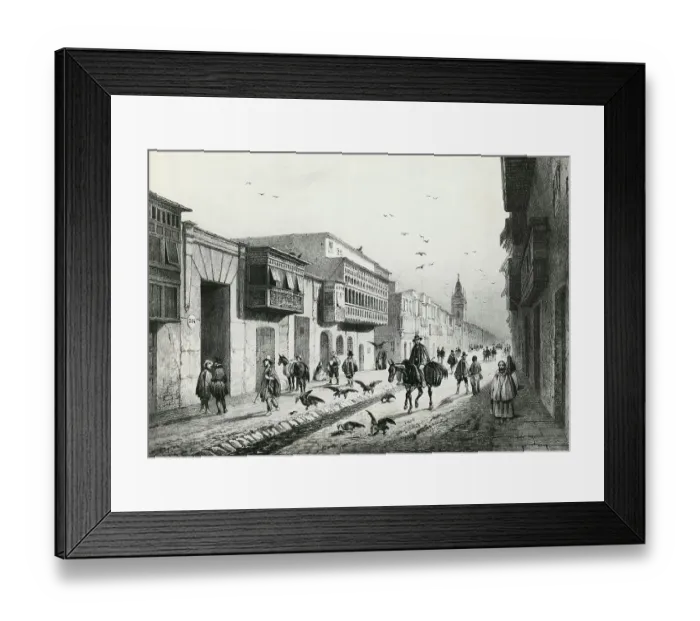 Framed Print : Street Scene with Travelers and Vultures Framed Print : Street Scene with Travelers and Vultures